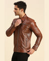Jon Brown Leather Racer Jacket