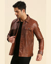 Cyrus Brown Leather Racer Jacket