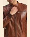 ZANE Brown Bomber Leather Jacket