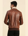 Preston Brown Bomber Leather Jacket With Shearling Collar