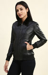 Adah Black Bomber Leather Jacket with Fur Collar