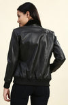 Adah Black Bomber Leather Jacket with Fur Collar