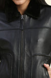 Adah Black Bomber Leather Jacket with Fur Collar