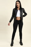 Adah Black Bomber Leather Jacket with Fur Collar