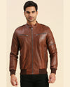 ZANE Brown Bomber Leather Jacket