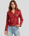 Womens Luna Red Biker Leather Jacket 1