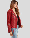 Womens Luna Red Biker Leather Jacket 2
