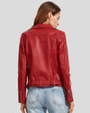 Womens Luna Red Biker Leather Jacket 3