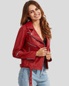 Womens Luna Red Biker Leather Jacket 4