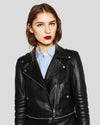 Womens Rukshy Black Biker Leather Jacket with Adjustable Length 2