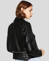 Womens Rukshy Black Biker Leather Jacket with Adjustable Length 3