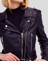 Womens Zahia Black Biker Leather Jacket 3