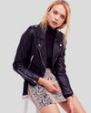 Womens Zahia Black Biker Leather Jacket 4