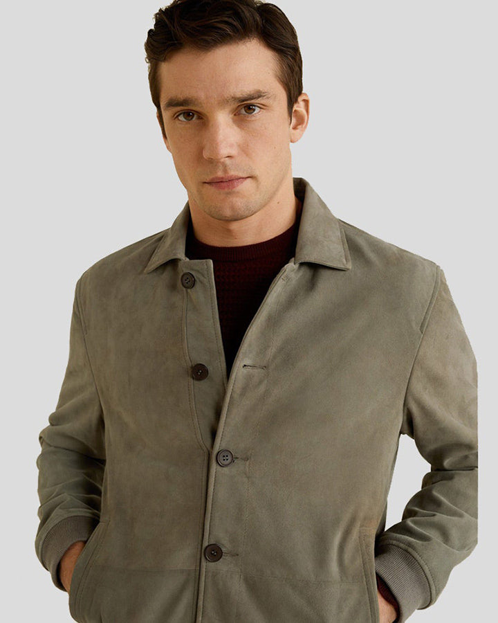 Keefe Grey Bomber Suede Leather Jacket