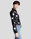 Womens Zaylee Black Biker Star Leather Jacket 2