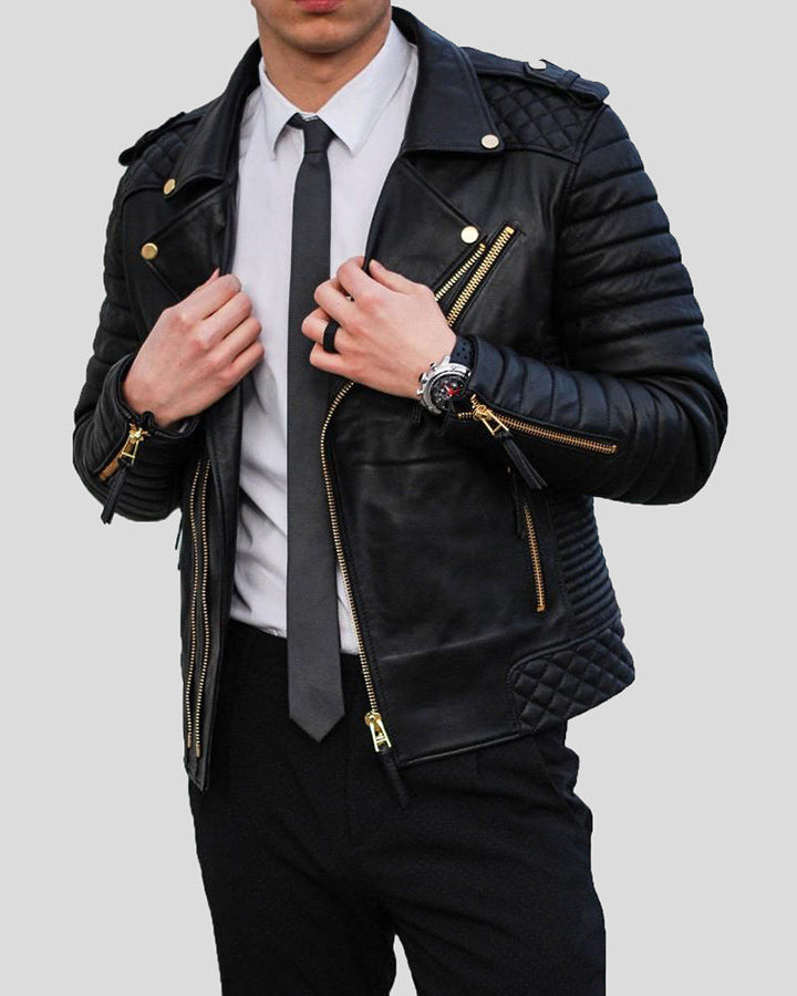 Mens padded leather best sale jacket