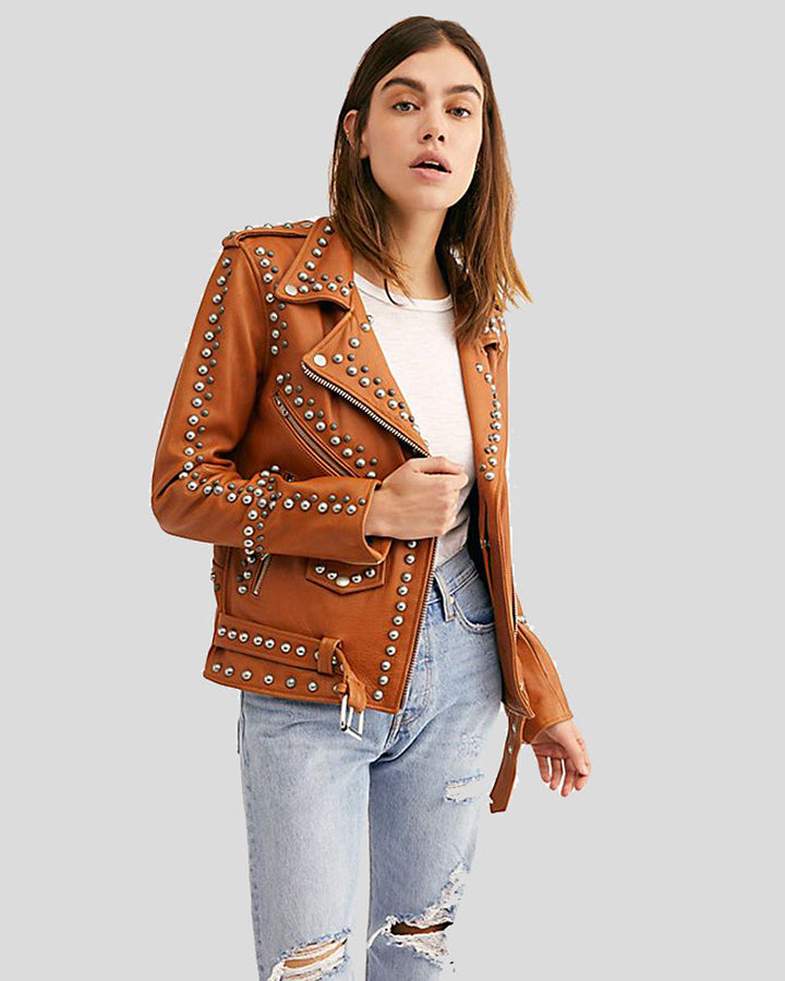 Piper Tan Studded Leather Jacket