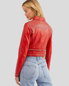 Womens Zariah Red Cropped Studded Leather Jacket 2