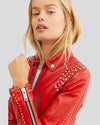 Womens Zariah Red Cropped Studded Leather Jacket 3