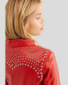 Womens Zariah Red Cropped Studded Leather Jacket 4