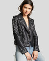 Womens Lizy Black Studded Leather Jacket 1
