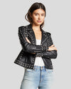 Womens Lizy Black Studded Leather Jacket 4